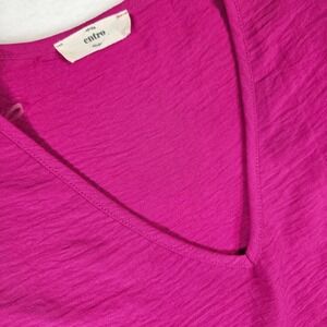 Entro Magenta Pink Textured Babydoll V-Neck Peplum Top Short Cuffed Sleeve Small
